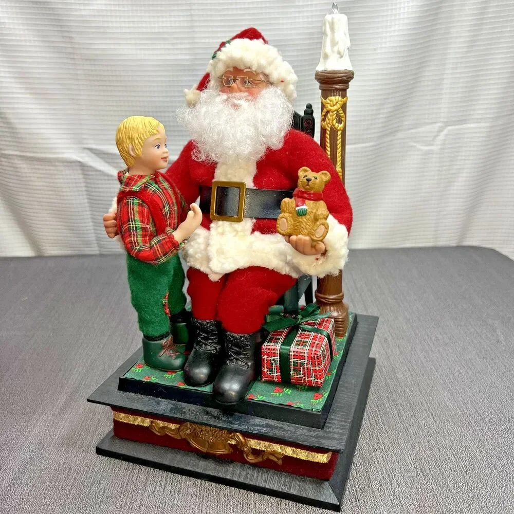 Vtg 1993 Holiday Creations Illuminated Musical Scene Santa Claus w/ Boy Video